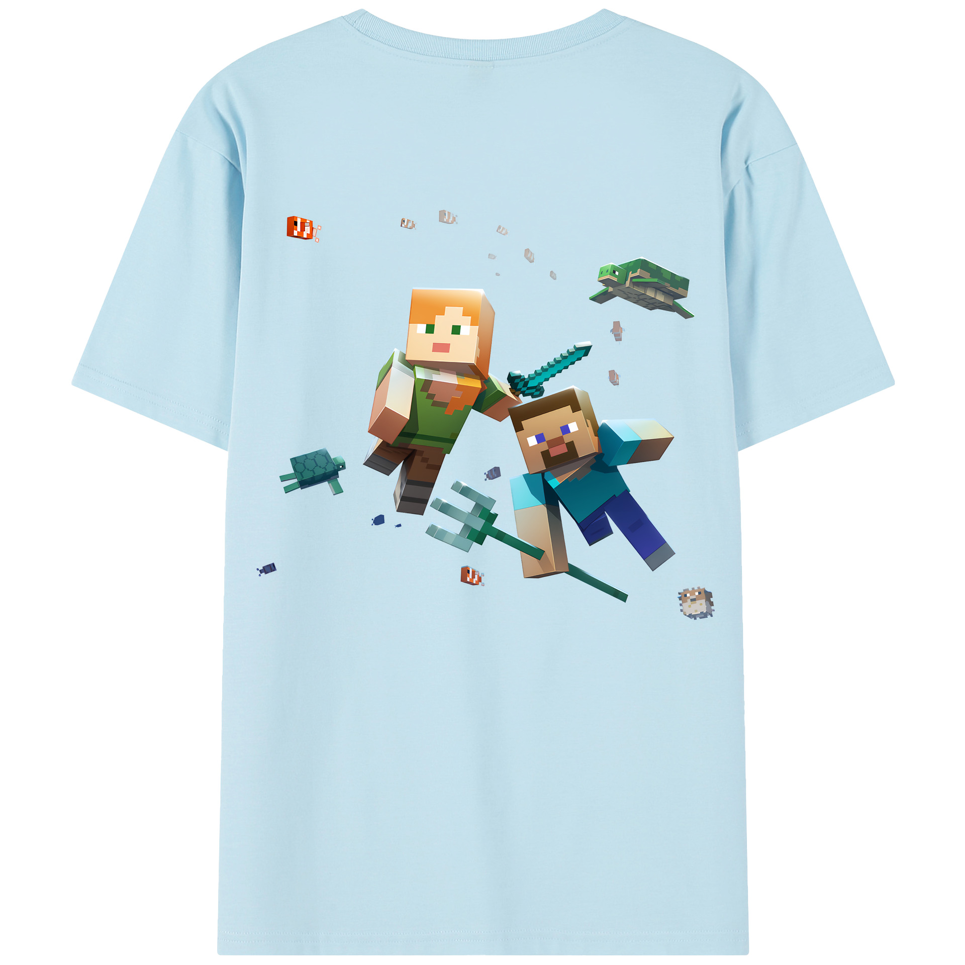 （画像用） マインクラフト ブロックの世界 Minecraft MC Block world 綿100％半袖Tシャツ（背面プリント）
